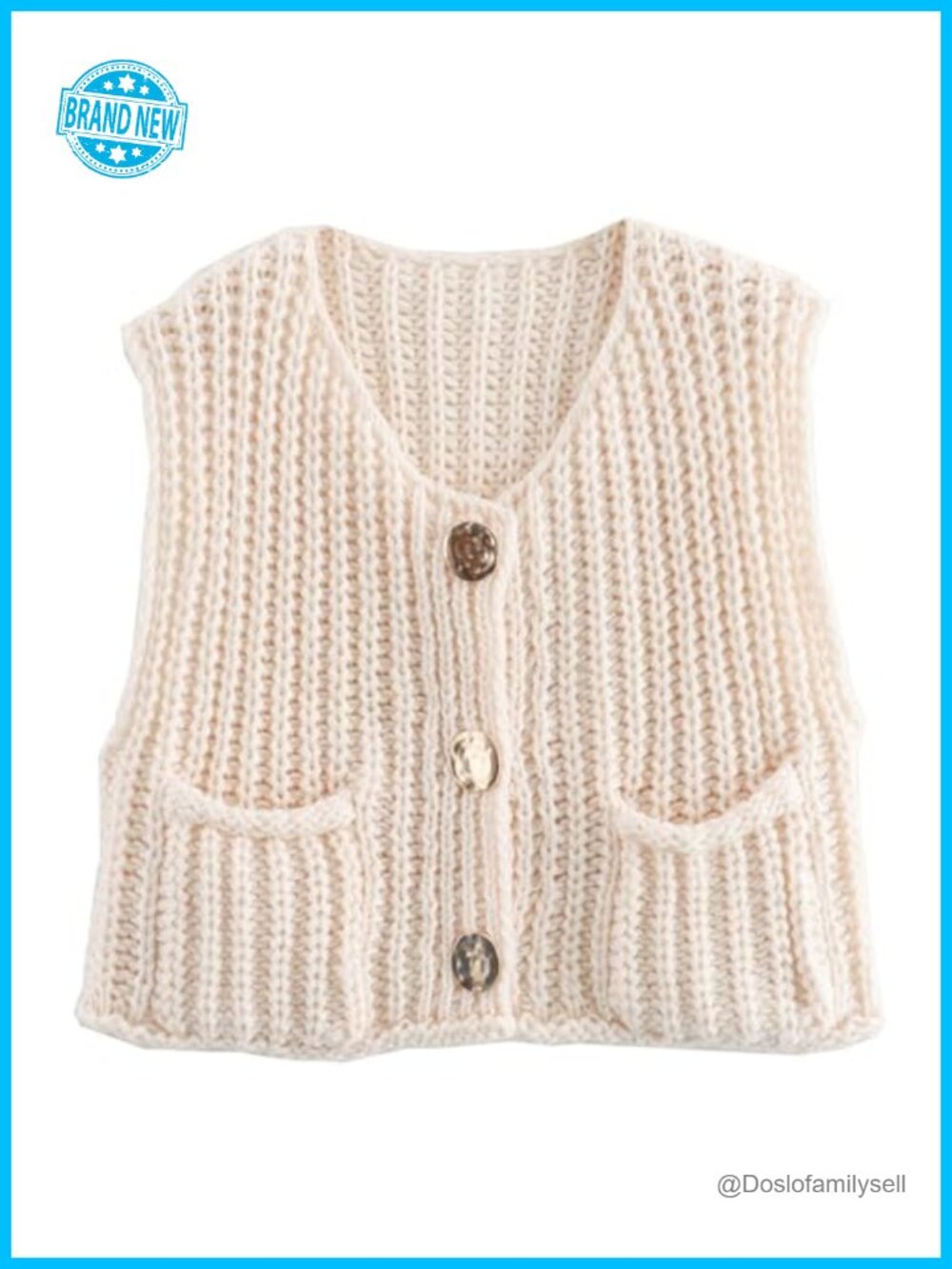 Womens Sleeveless Knit Sweater Vest Crop Cardigan with Pockets